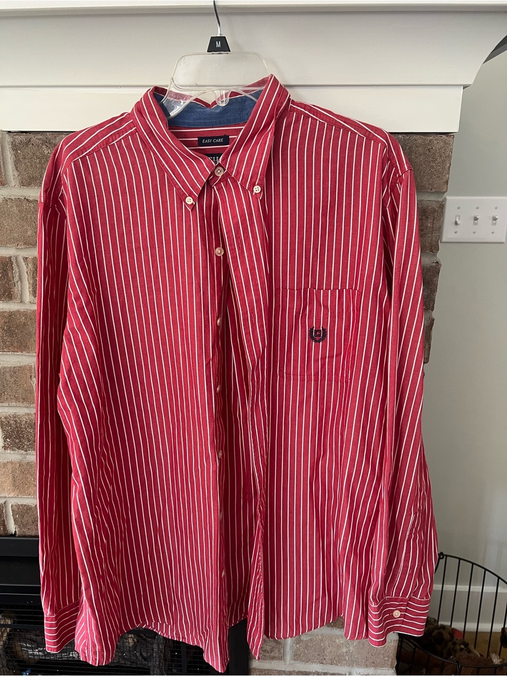 Chaps Red and White Vertical Stripe Button-Down Shirt